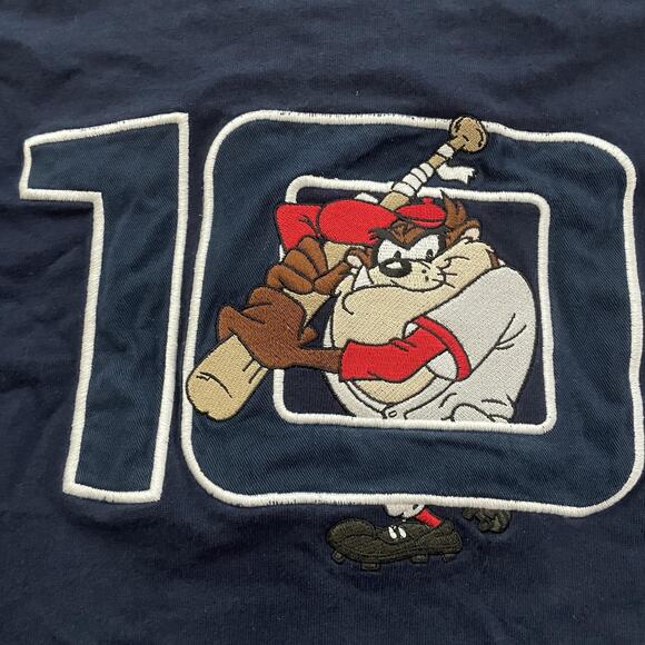 Vintage Warner Bros Looney Tunes Shirt Mens Large Blue Baseball Jersey Taz 90s - Picture 11 of 12